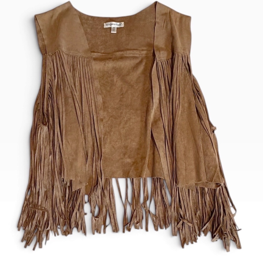 Roommates Faux Suede Fringe Vest Brown Open Front Boho Western Womens 2X